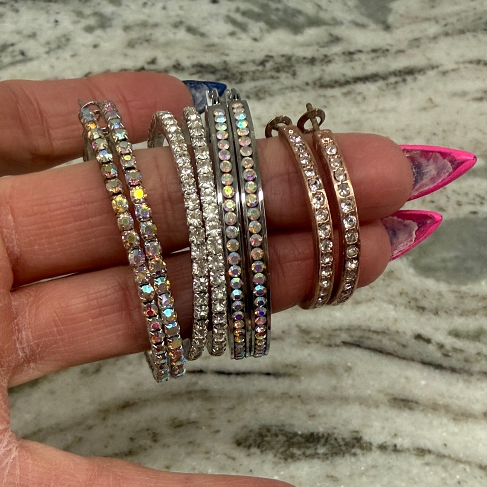 Lot of rhinestone hoop earrings